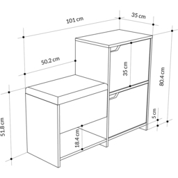 Decortie Haven 2 Door Single Shelf White Modern Shoe Storage Bench with Hidden Compartment - Size: 80.5 x 101.5 x 35.5cm - Wilko - thumbnail 7