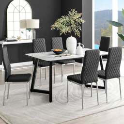 Furniturebox Copeland Valera Marble Effect 6 Seater Dining Set White Black and Chrome - Wilko - thumbnail 1