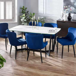 Julian Bowen Olympus Luxe and Marble Effect 6 Seater Dining Set White and Blue - Wilko - thumbnail 1