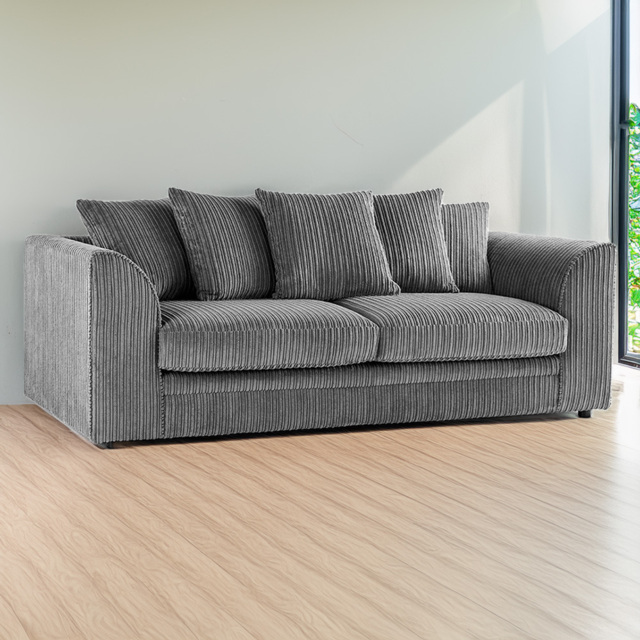 Portland Luxor 3 Seater Grey Jumbo Cord Sofa with Scatter Back - Wilko - image 1