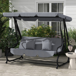 Outsunny 2-in-1 3 Seater Grey Convertible Garden Swing Chair with Adjustable Canopy - Dark Grey - Wilko - thumbnail 1