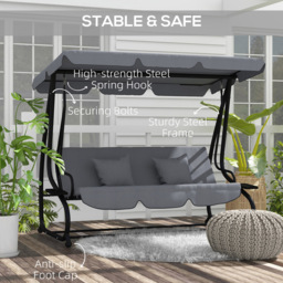 Outsunny 2-in-1 3 Seater Grey Convertible Garden Swing Chair with Adjustable Canopy - Dark Grey - Wilko - thumbnail 7
