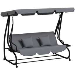 Outsunny 2-in-1 3 Seater Grey Convertible Garden Swing Chair with Adjustable Canopy - Dark Grey - Wilko - thumbnail 3