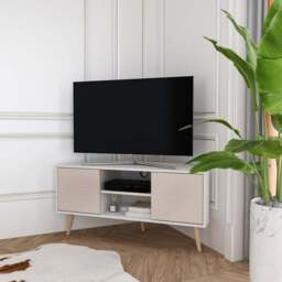 Decorotika Lesson 2 Door 2 Shelf White and Beige Corner TV Stand - Size: 16.6 x 120 x 59.8cm - Multi - Wilko - thumbnail 6