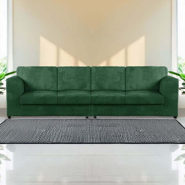 Luxor 4 Seater Green Jumbo Cord Full Back Sofa - Wilko - image 1
