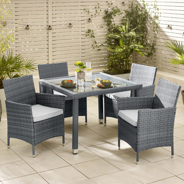 Furniturebox Grenada Grey Rattan 4 Seater Outdoor Dining Set - Wilko - image 1