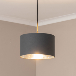 ValueLights Reni Charcoal and Metallic Chrome Small Ceiling Drum Lamp Shade 25cm - Size: 15 x 25 x 25cm - Grey - Wilko - thumbnail 4