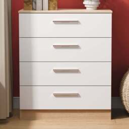 Crowndale Contrast 4 Drawer White Matt and Bardolino Oak Chest of Drawers Ready Assembled - White Matt & Bardolino Oak - Wilko - thumbnail 1