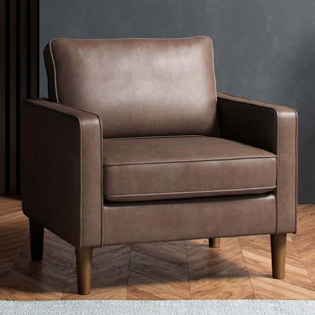 Bexhill Brown Faux Leather Armchair - Size: 82 x 65 x 75cm - Wilko - image 1