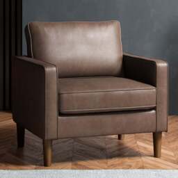 Bexhill Brown Faux Leather Armchair - Size: 82 x 65 x 75cm - Wilko