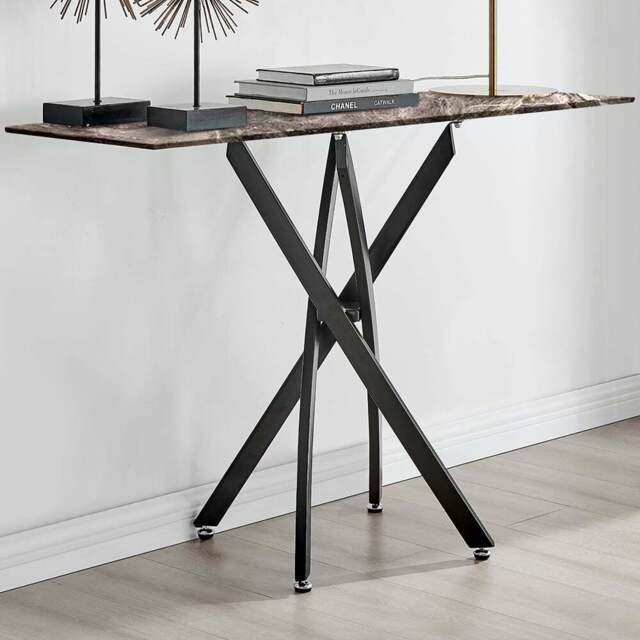 Furniturebox Tavalo Marble Effect Black Console Table - Size: 40 x 120 x 78cm - Grey - Wilko - image 1