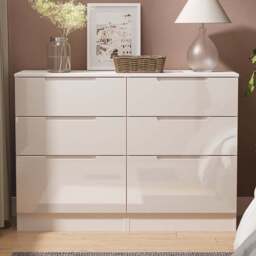 Crowndale Milan 6 Drawer Kashmir Gloss and Kashmir Wide Chest of Drawers Ready Assembled - Kashmir Gloss & Kashmir - Wilko - thumbnail 1