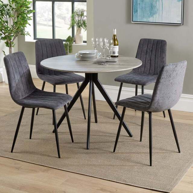 Core Products Aspen 4 Seater Round Dining Set Grey Oak and Grey - Multi - Wilko - image 1