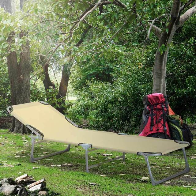 Outsunny Sun lounger Camping Cot Beige - Size: 58 x 15 x 71cm - Cream - Wilko - image 1