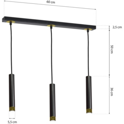 Milagro Dani Black and Gold 3 Pendant Lamp 230V - Size: 6 x 60 x 90cm - Wilko - thumbnail 5