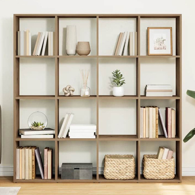 vidaXL 16 Shelf Artisan Oak Bookcase - Size: 137.5 x 29 x 137.5cm - Brown - Wilko - image 1