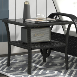 Outsunny Single Shelf Black Rattan Coffee Table with Glass Top - Size: 45 x 50 x 50cm - Wilko