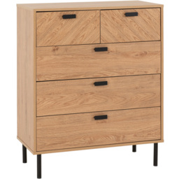 Seconique Leon 5 Drawer Medium Oak Effect Chest of Drawers - Brown - Wilko - thumbnail 3
