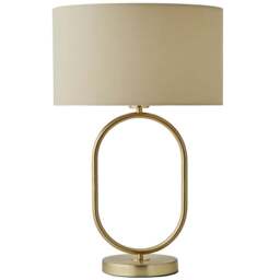 ValueLights Antonia Cream Fabric Drum Lamp Shade Brushed Gold Oval LED Table Lamp - Size: 42.3 x 25 x 25cm - Wilko