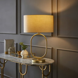 ValueLights Antonia Cream Fabric Drum Lamp Shade Brushed Gold Oval LED Table Lamp - Size: 42.3 x 25 x 25cm - Wilko - thumbnail 3