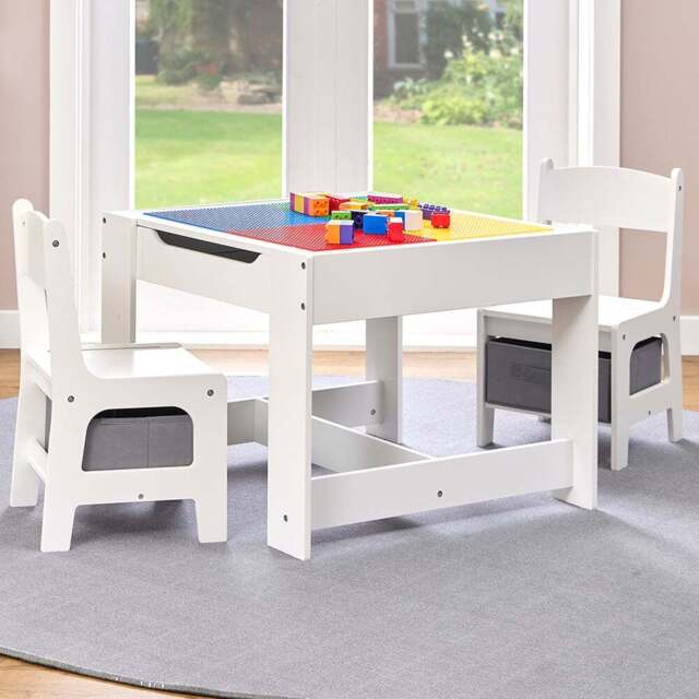 Liberty House Toys 2 Seater White Construction Top Table Set with Storage - Wilko - image 1