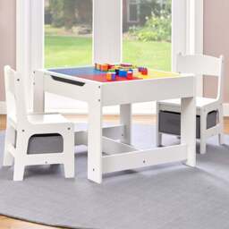Liberty House Toys 2 Seater White Construction Top Table Set with Storage - Wilko