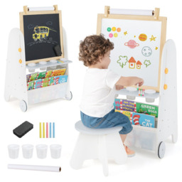 Costway Natural 4-in-1 Toddler Activity Table Set with Magnetic Whiteboard and Bookshelf - Size: 42 x 56 x 105cm - Wilko - thumbnail 4