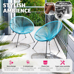 tectake Retro 2 Piece Blue Garden Chair Set - Size: 78 x 70.5 x 69cm - Wilko - thumbnail 4