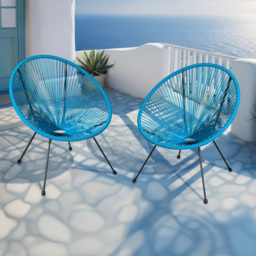 tectake Retro 2 Piece Blue Garden Chair Set - Size: 78 x 70.5 x 69cm - Wilko - thumbnail 1