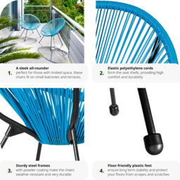 tectake Retro 2 Piece Blue Garden Chair Set - Size: 78 x 70.5 x 69cm - Wilko - thumbnail 6