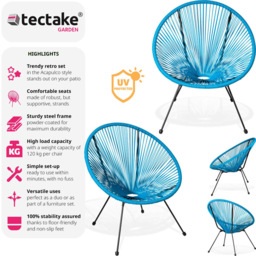 tectake Retro 2 Piece Blue Garden Chair Set - Size: 78 x 70.5 x 69cm - Wilko - thumbnail 7