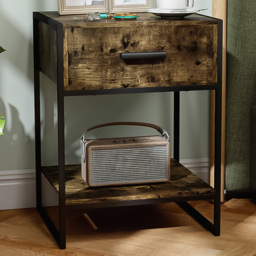 HOMCOM Single Drawer Single Shelf Rustic Brown Modern Bedside Table - Wilko