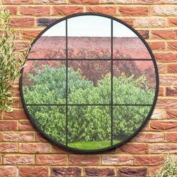 MirrorOutlet The Circulus Black Metal Round Window Garden Wall Mirror 100 x 100cm - Size: 100 x 100 x 3cm - Wilko - thumbnail 3