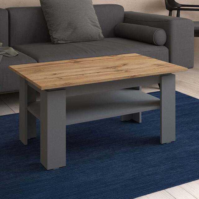 Shefa Line Element 900 Single Shelf Oak and Graphite Coffee Table - Size: 43 x 90 x 55cm - Grey - Oak - Wilko - image 1