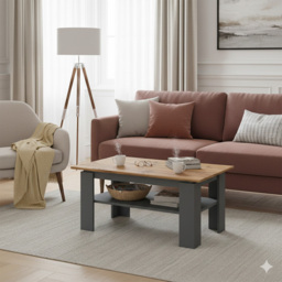 Shefa Line Element 900 Single Shelf Oak and Graphite Coffee Table - Size: 43 x 90 x 55cm - Grey - Oak - Wilko - thumbnail 5
