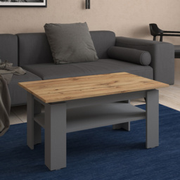 Shefa Line Element 900 Single Shelf Oak and Graphite Coffee Table - Size: 43 x 90 x 55cm - Grey - Oak - Wilko - thumbnail 4