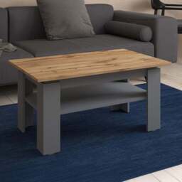 Shefa Line Element 900 Single Shelf Oak and Graphite Coffee Table - Size: 43 x 90 x 55cm - Grey - Oak - Wilko - thumbnail 1