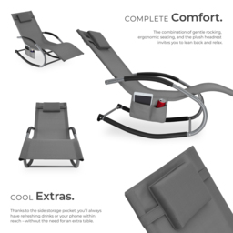 tectake Taya Set of 2 Grey Rocking Sun Lounger - Size: 92 x 62 x 142cm - Wilko - thumbnail 4