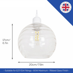 Happy Homewares Designer Clear Circular Ribbed Glass Non Electric Pendant Shade - Size: 18 x 20 x 20cm - Wilko - thumbnail 7