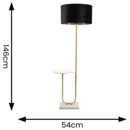 ValueLights Tavel Gold LED Floor Lamp Table with Black and Gold Velvet Lamp Shade - Size: 146 x 54 x 35cm - Wilko - thumbnail 5