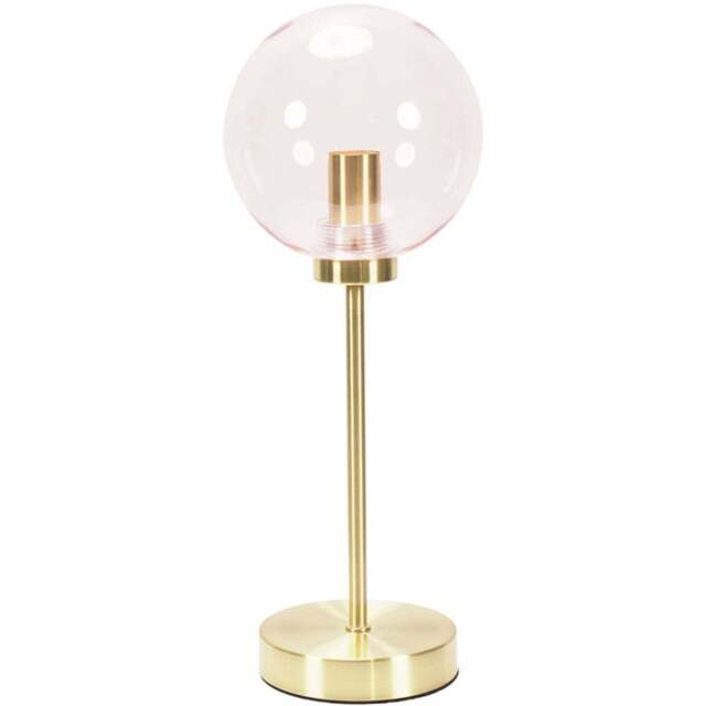 ValueLights Frenchie Pink Tinted Globe Gold Stem LED Table Lamp - Size: 41 x 15 x 15cm - Wilko - image 1