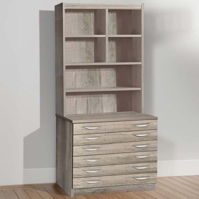 R White Cabinets 6 Drawer 6 Shelf Grey A2 Plan Chest of Drawers with Hutch - Wilko - image 1