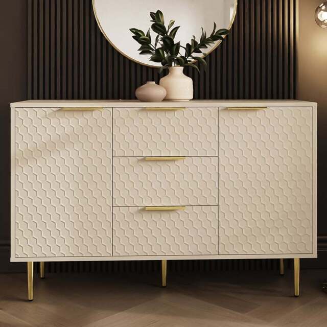 GFW Azariah 2 Door 3 Drawer Ivory Large Sideboard - Size: 76.6 x 116.6 x 39cm - Wilko - image 1