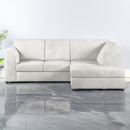 Luxor 4 Seater Silver Jumbo Cord Full Back Right Hand L Shape Corner Sofa - Wilko - thumbnail 1