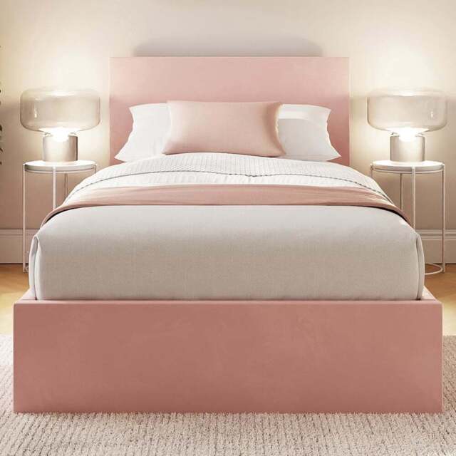GFW Single Blush Pink Velvet End Lift Ottoman Bed with Memory Pocket Spring Mattress - Wilko - image 1