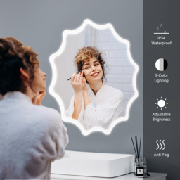 Costway Silver Round Waved Edge LED Wall Mirror 60 x 60cm - Wilko - thumbnail 7