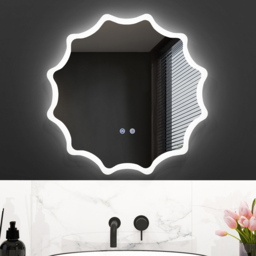Costway Silver Round Waved Edge LED Wall Mirror 60 x 60cm - Wilko - thumbnail 3