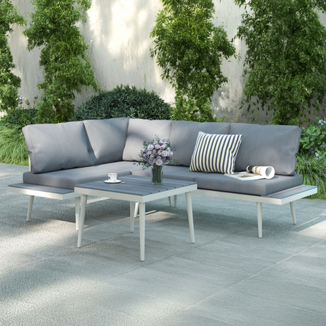 Outsunny 4 Seater Grey Garden Sofa Set with Adjustable Lounger - Wilko - image 1