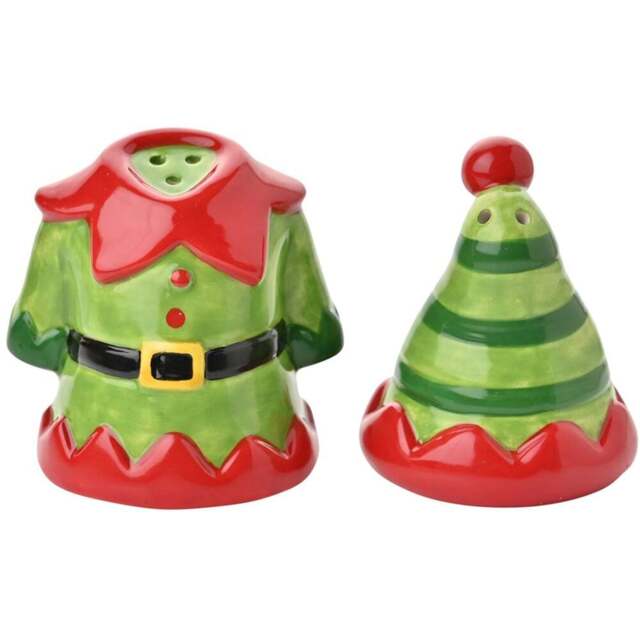 The Seasonal Gift Co. 2 Piece Elf Salt and Pepper Shakers - Size: 7 x 7 x 6cm - Green - Wilko - image 1