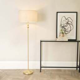 ValueLights Maggie Cream and Gold Drum Shade Candlestick LED Floor Lamp - Size: 151 x 45 x 45cm - Wilko - thumbnail 3
